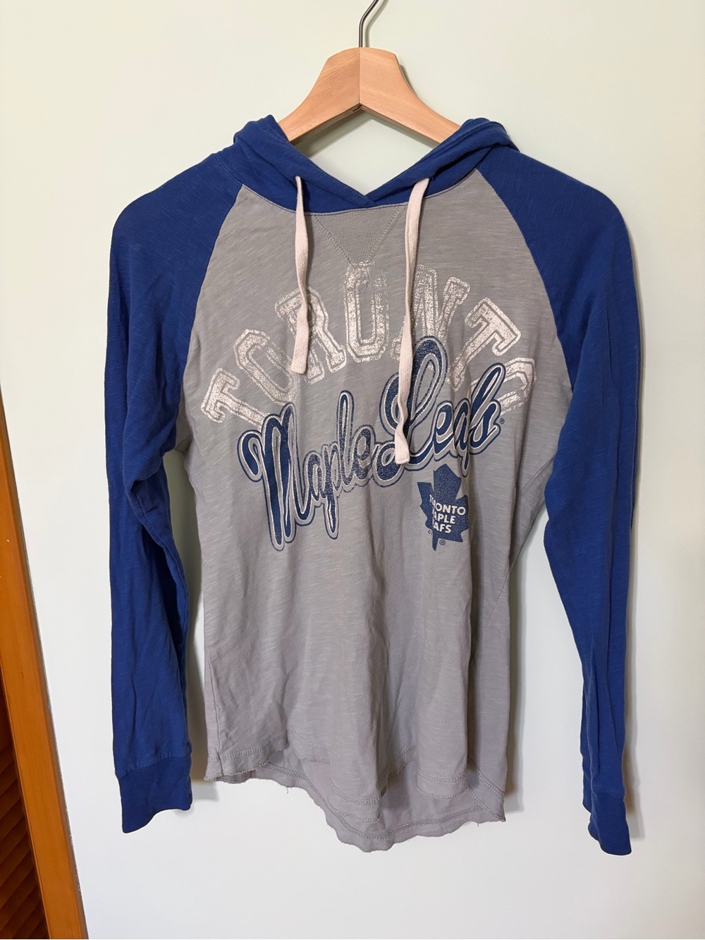 Women’s Long Sleeve TML Hooded Raglan Top in Gray and Blue